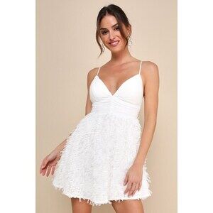 Lulus Radiant Perception White Mesh Textured Sleeveless Mini Dress - Size L